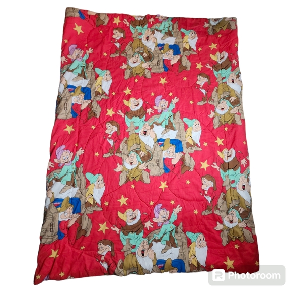 Vintage "Snow White Seven Dwarves" Double Sided Twin Comforter Blanket USA Made - Picture 3 of 16